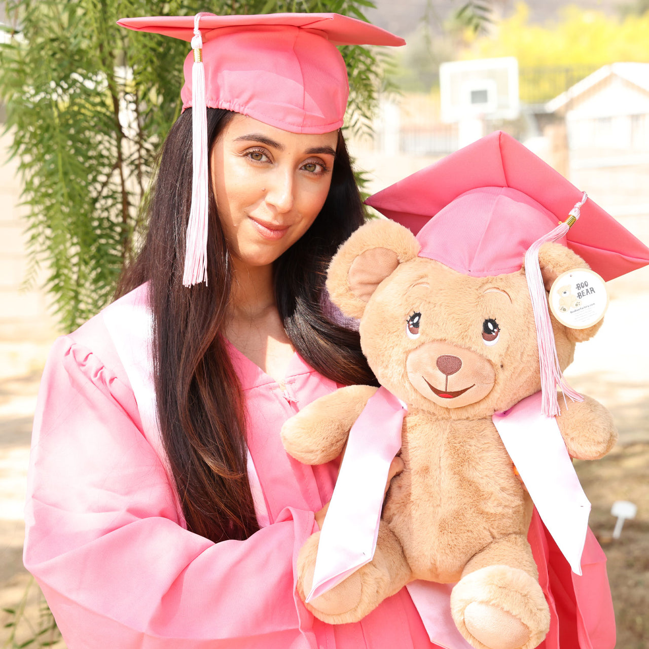 graduation bear plush pink cap