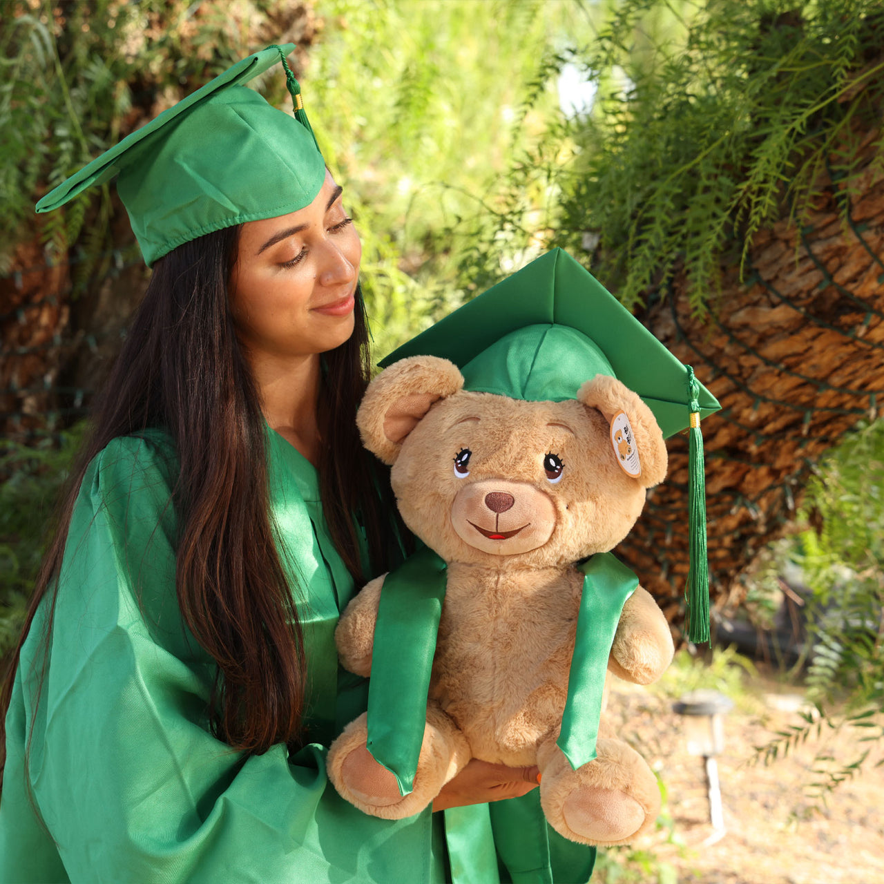 graduation bear plush with emerald green cap