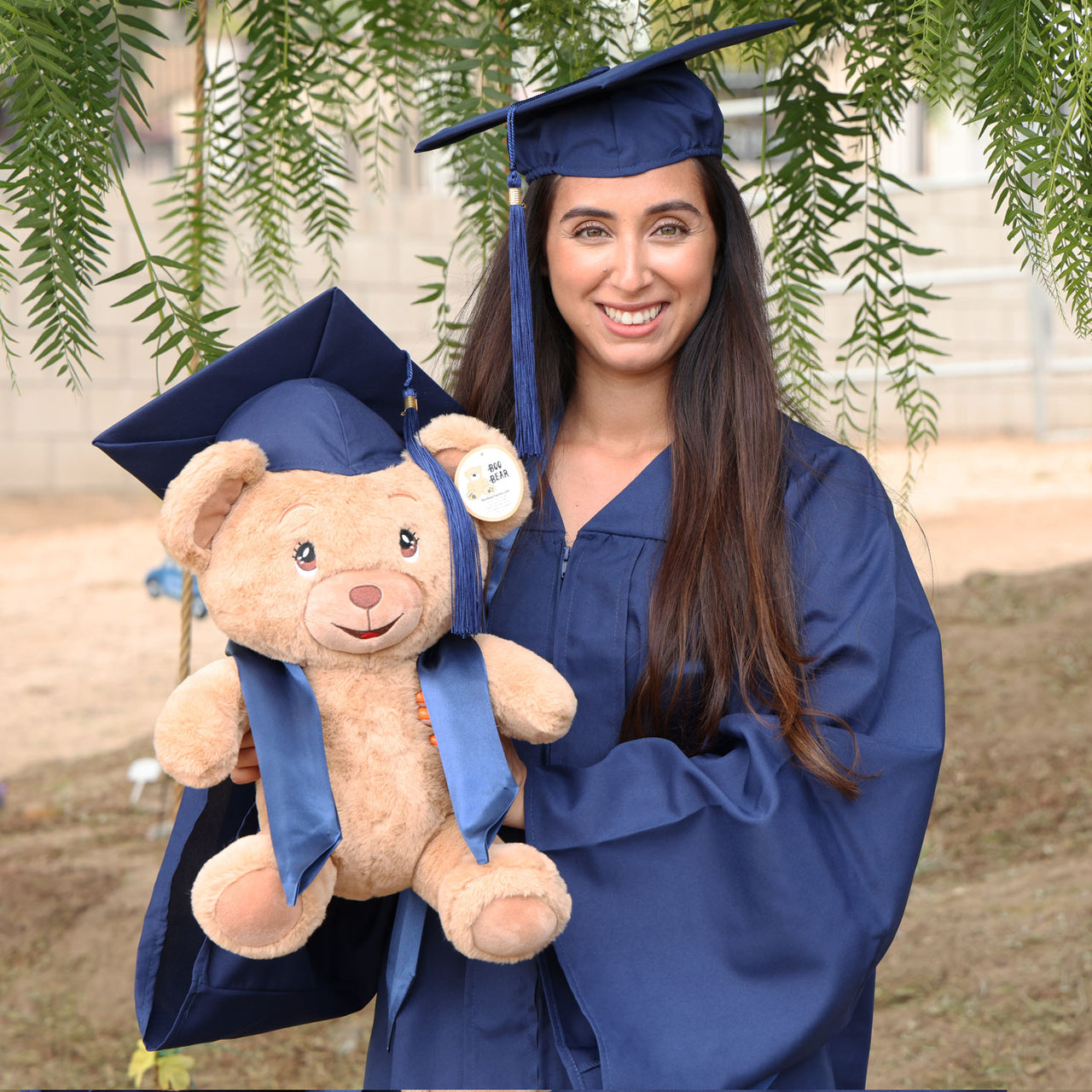 graduation bear plush with navy blue cap and gown