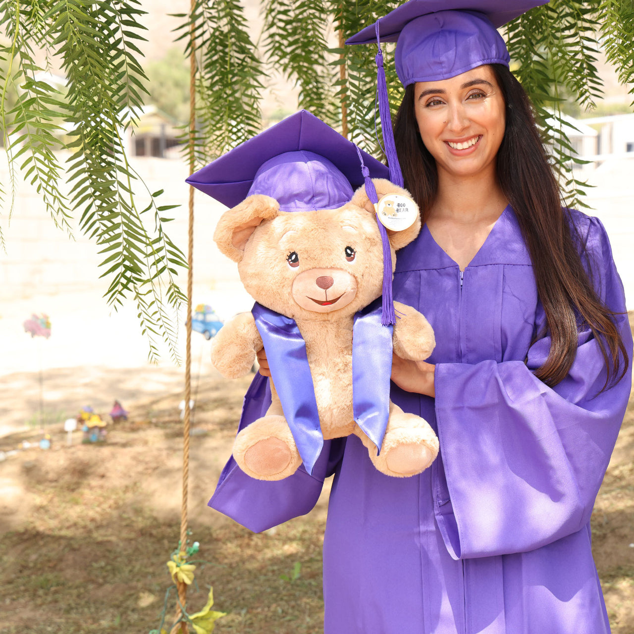 graduation plush bear purple cap