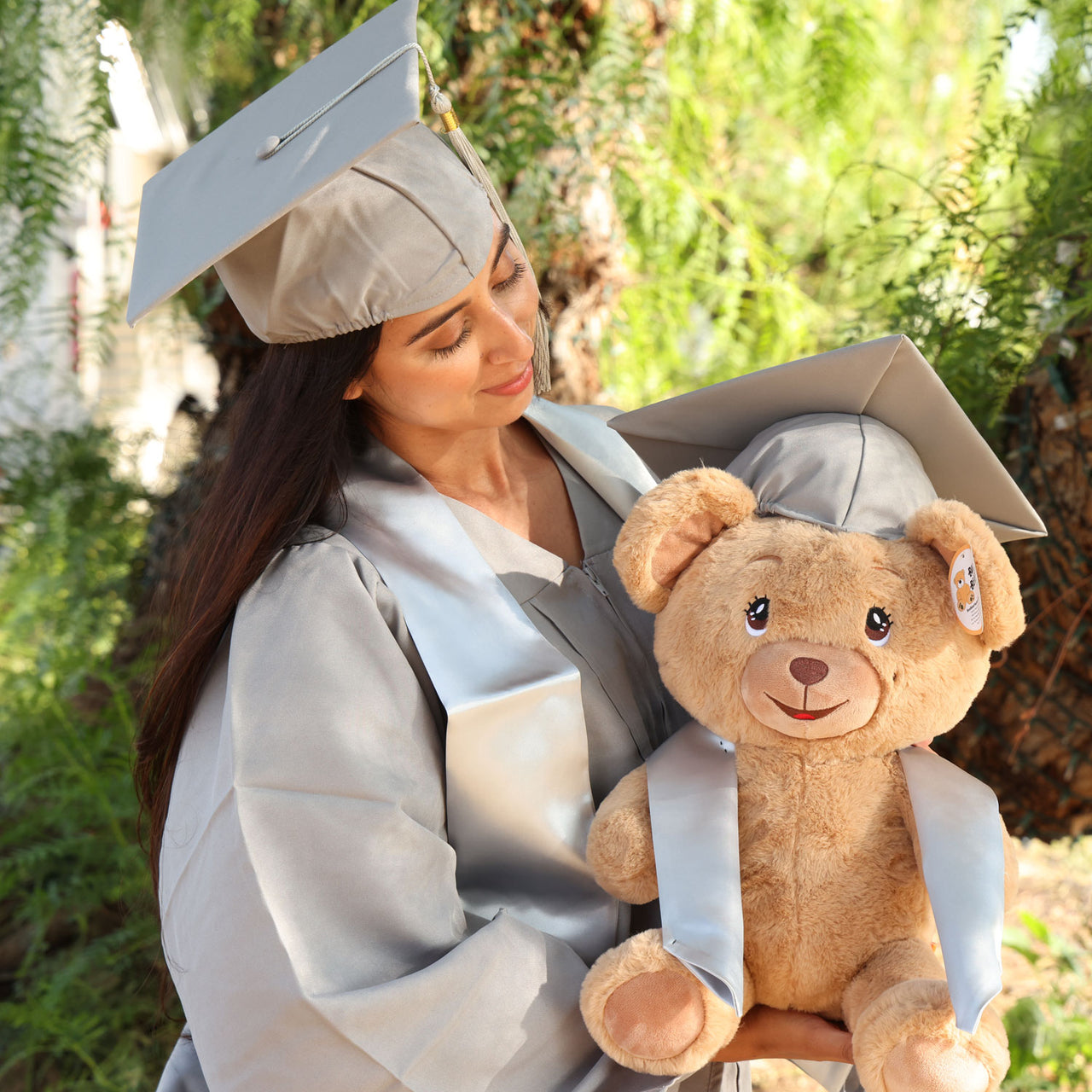 graduation teddy bear silver cap and gown