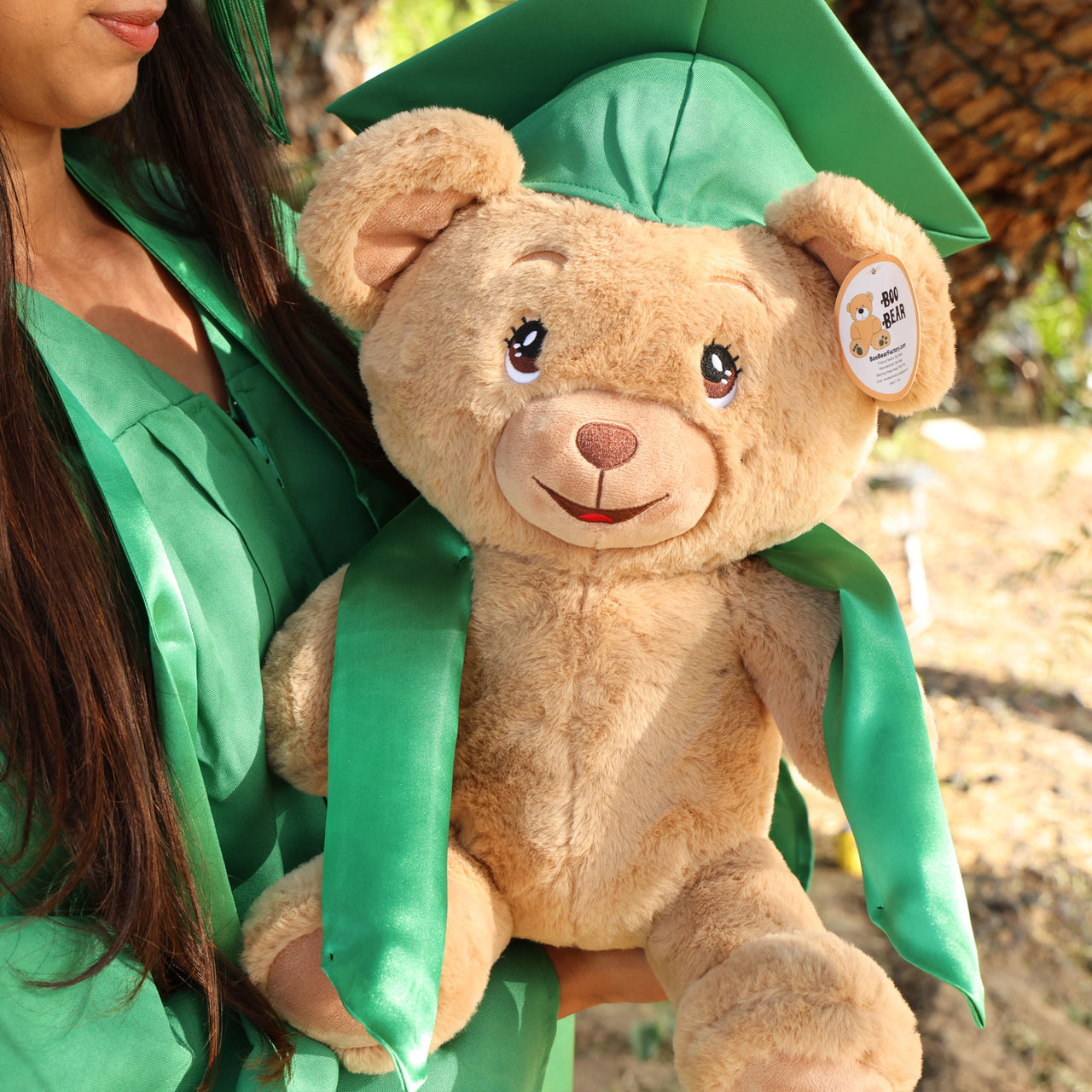 graduation teddy bear with emerald green cap