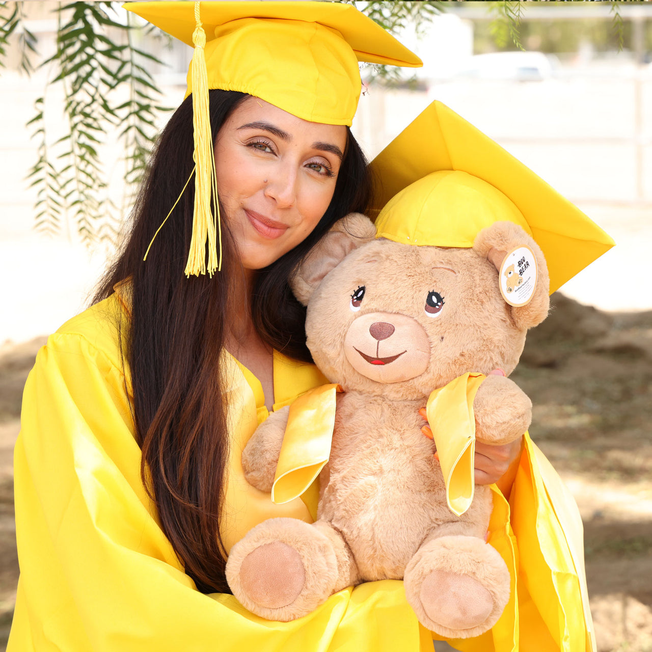 graduation teddy bear with gold cap and gown
