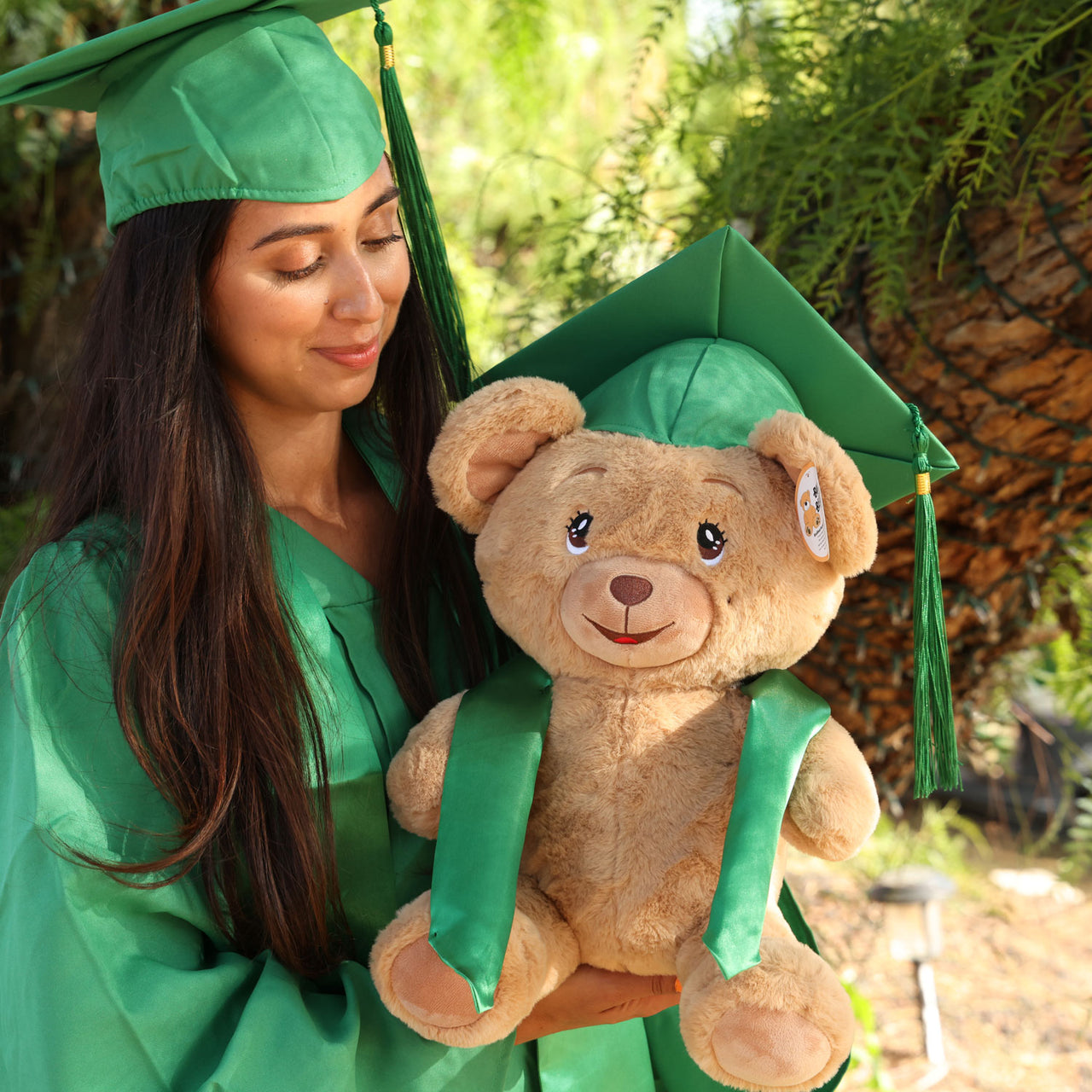 teddy bear for graduation with emerald green