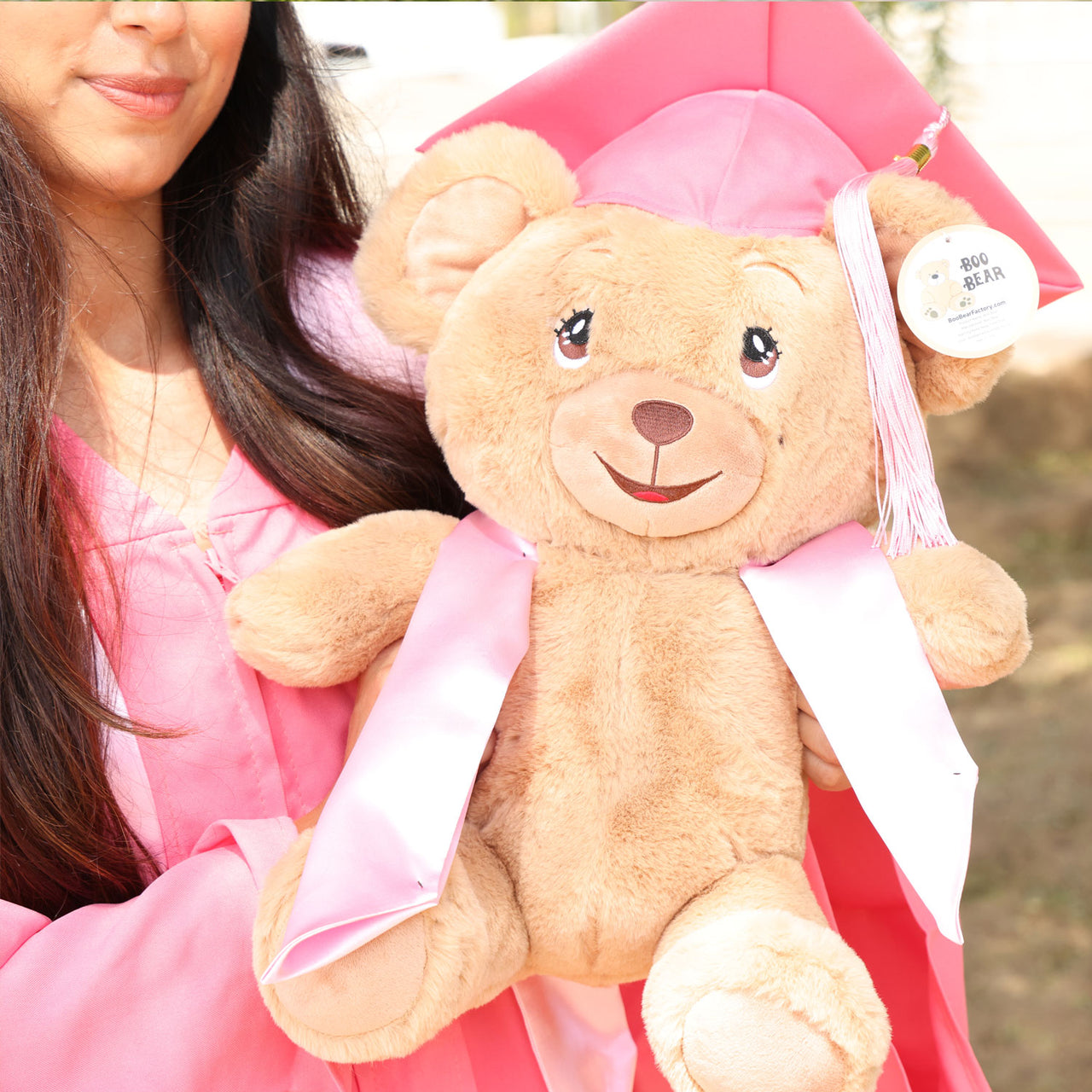 teddy bear for graduation with pink hat
