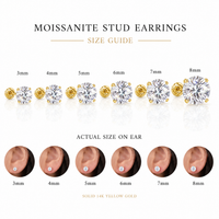 Thumbnail for 14k Yellow Gold Moissanite Stud Earrings 3mm 4mm 5mm 6mm 7mm 8mm
