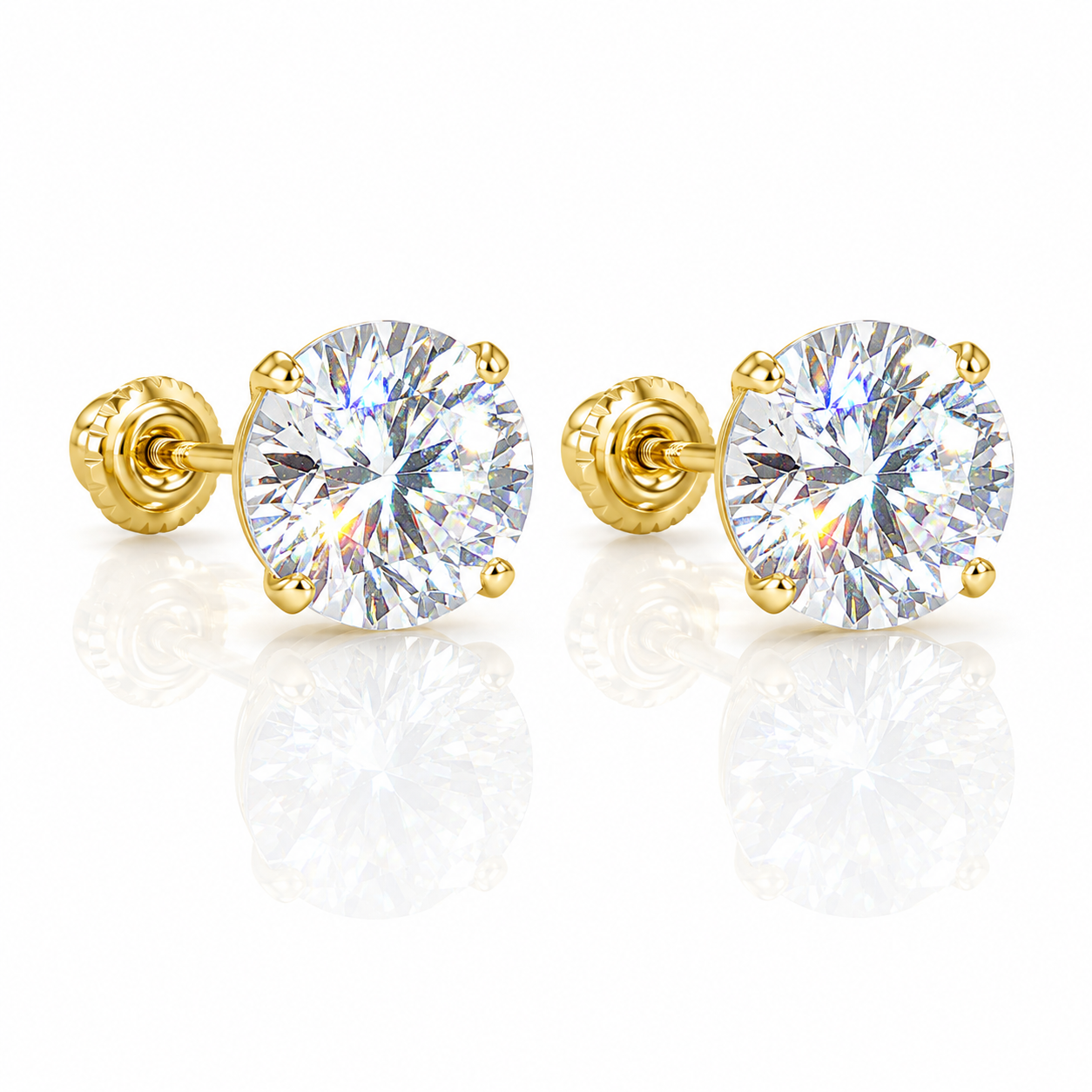 14k Yellow Gold Round Moissanite Stud Earrings  GRA Certified 