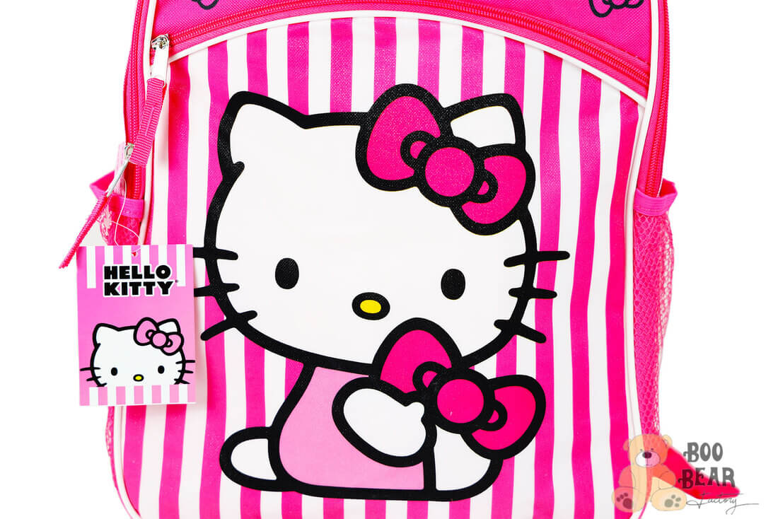 Hello Kitty Bows and Stripes Backpack with One Front Pocket Pink Closeup