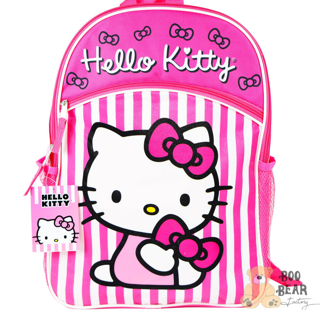 Hello Kitty Bows and Stripes Backpack with One Front Pocket Pink