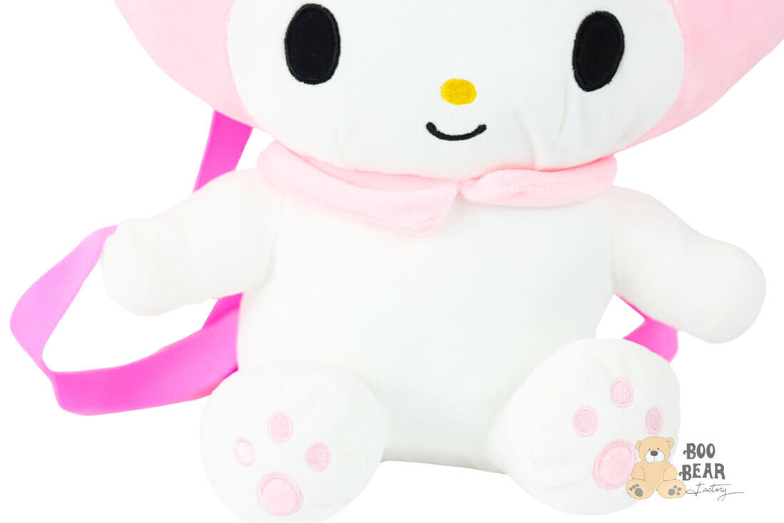 Hello Kitty My Melody Soft Plush Backpack Peach White Closeup