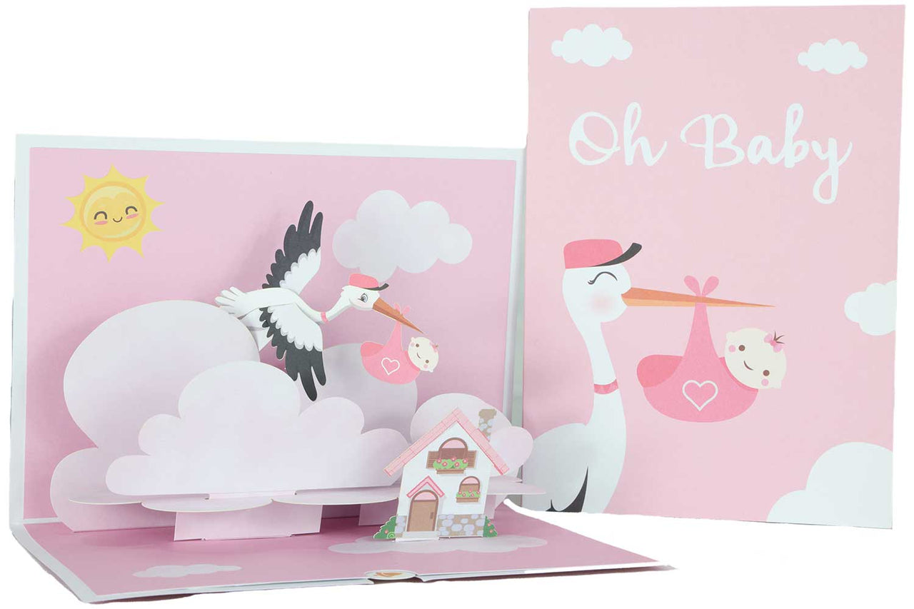 Its A Girl Pop Up Card Stork Delivering