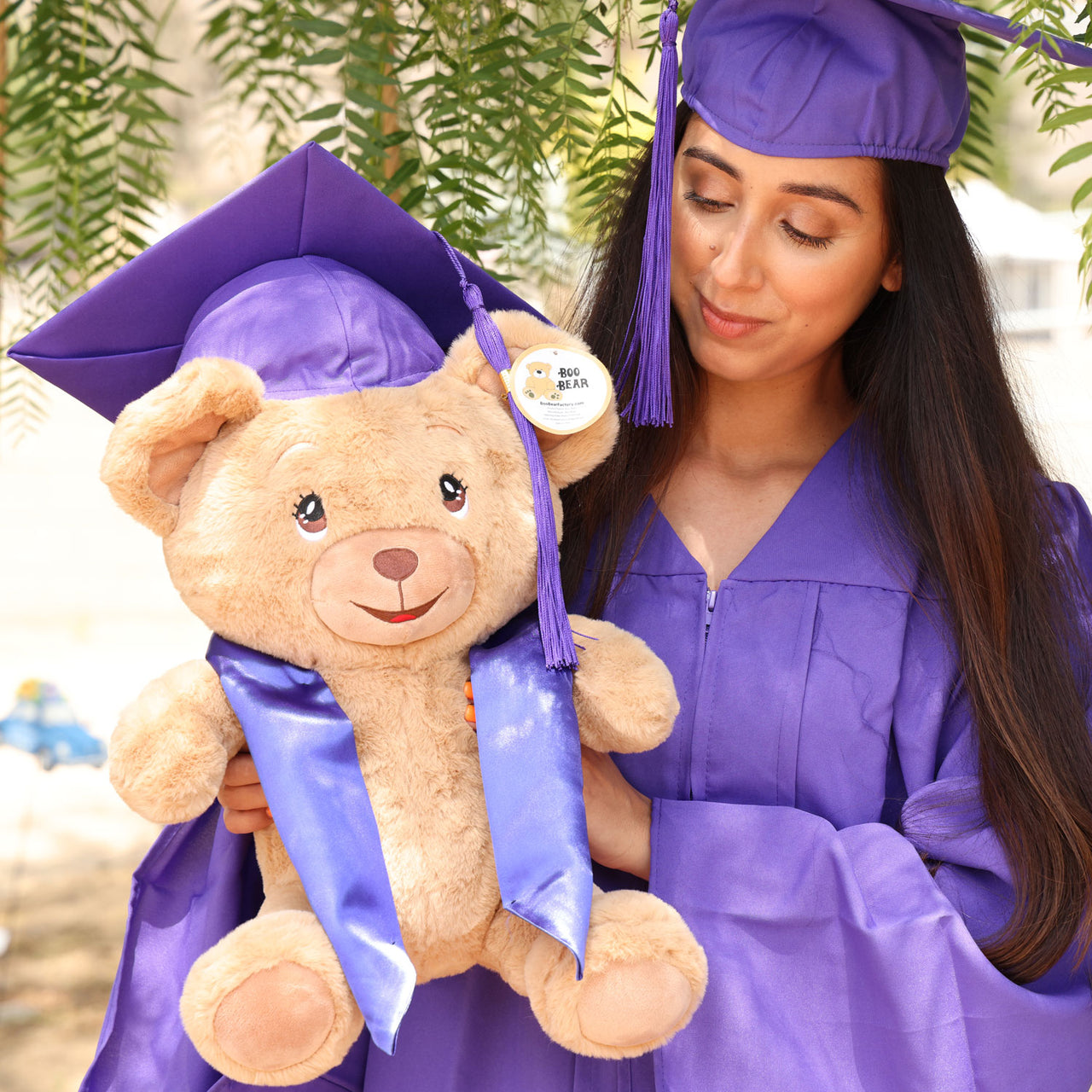 graduation teddy bear purple cap and gown 