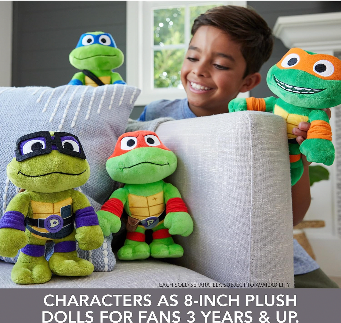 Teenage Mutant Ninja Turtles: Mutant Mayhem Plush Toys 4 Pack of 8 Inch Leonardo, Michelangelo, Raphael and Donatello, TMNT Movie