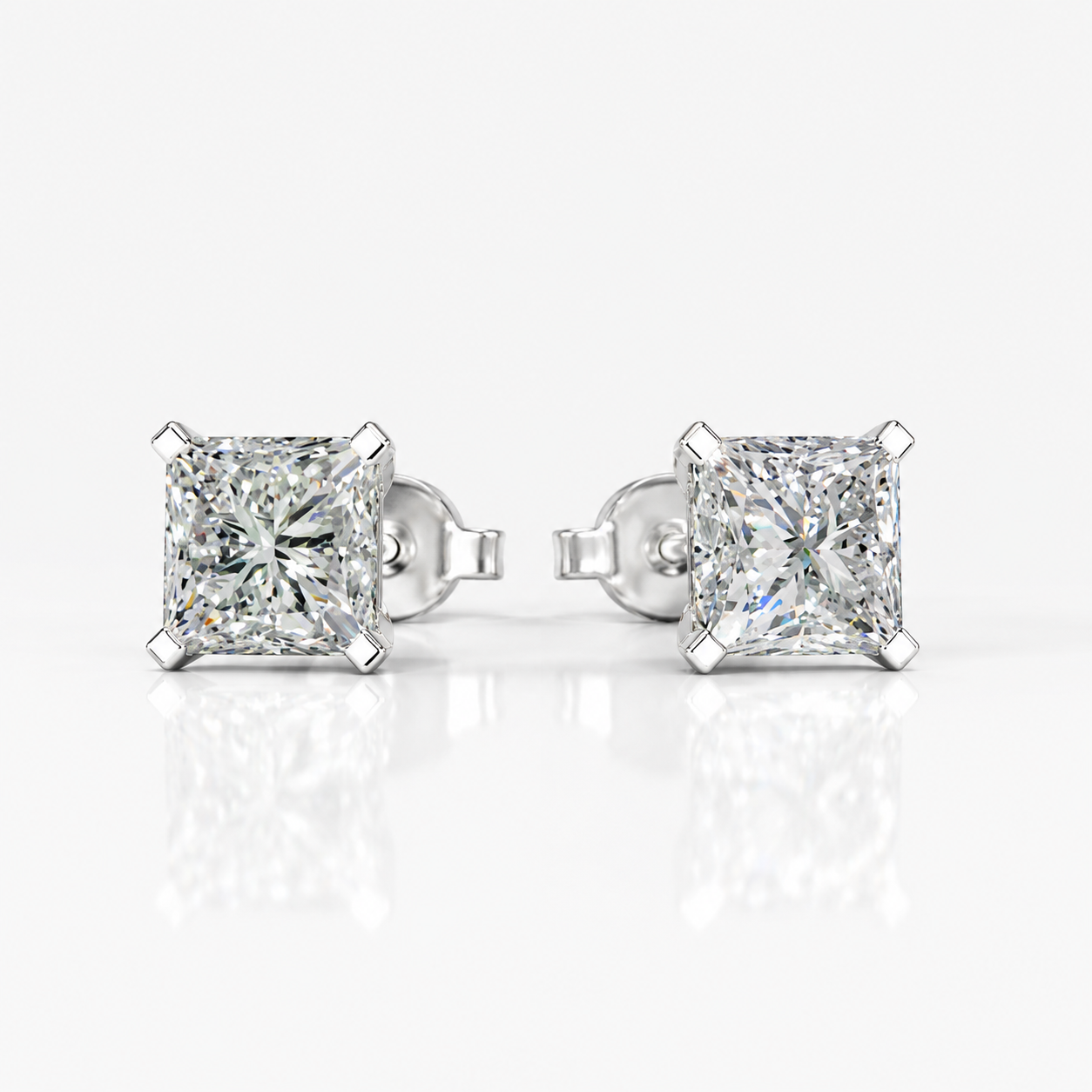 Princess Cut Squared Moissanite Diamond Stud Earrings