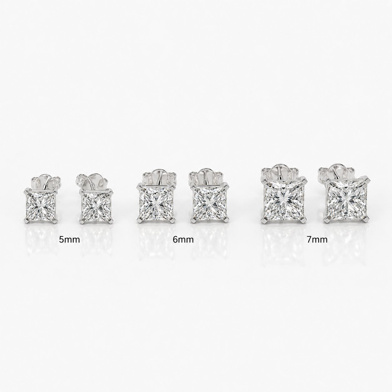 Square Moissanite Stud Earrings all sizes